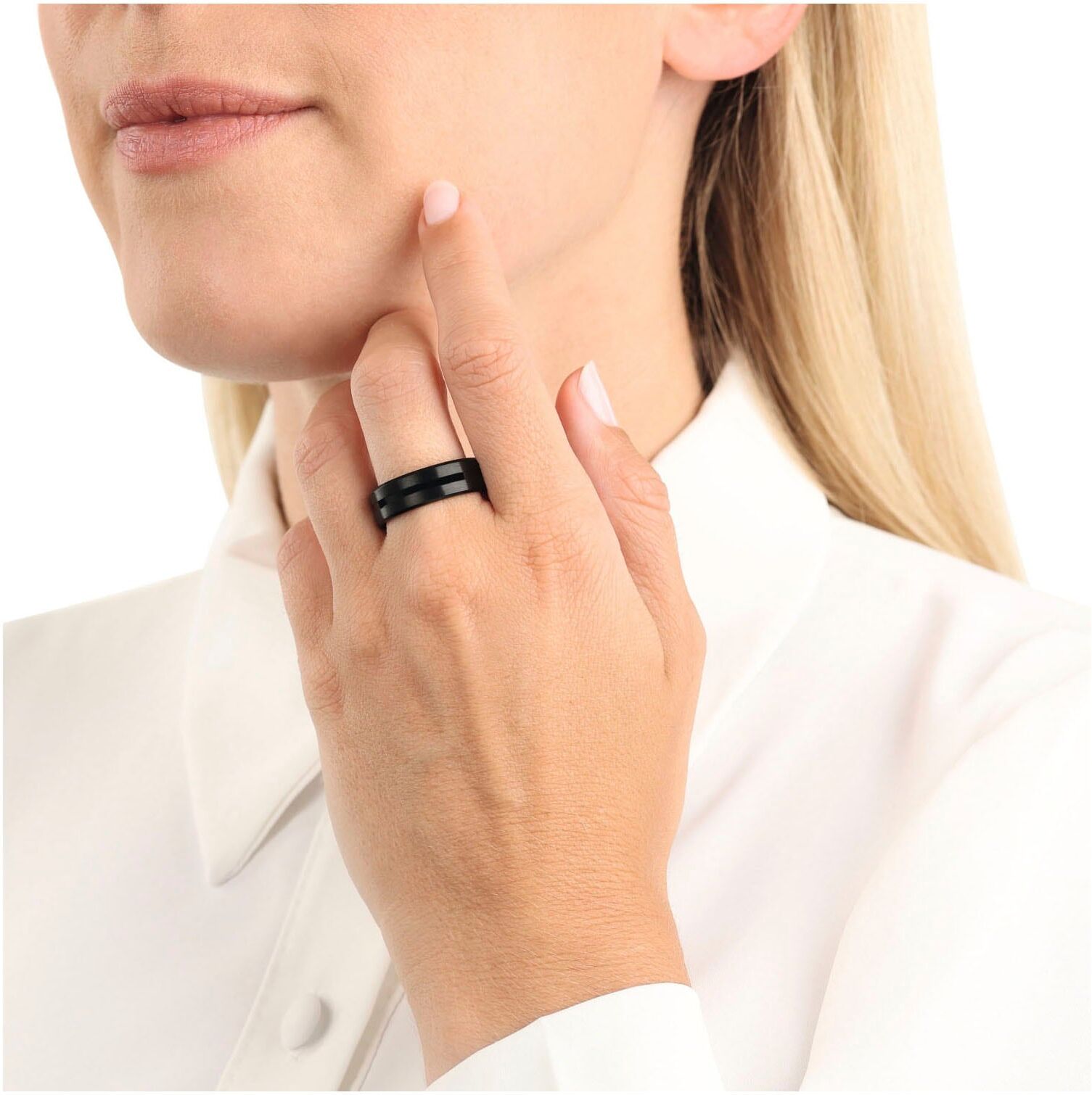 Fingerring AMOR "2037292/-93/-94/-95/-96" Gr. 62, schwarz, Fingerringe, Damen, 62, Edelstahl, Fingerring schwarz 62, Edelstahl