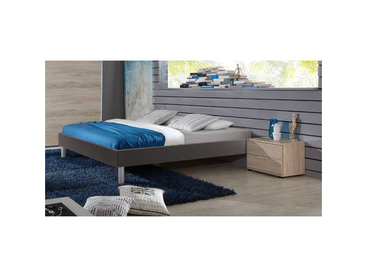 Futonbett Easy - Liegehöhe 55 cm 90 x 200cm Spanplatte foliert Grau/Graphit Silber