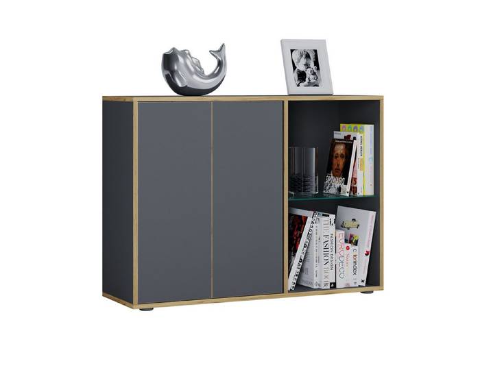 VCM Kommode Sideboard Salia H. 74 x B. 100 x T. 33 cm mit, Moderne Kommode mit Glasboden und flexibel wählbarer Ausrichtung