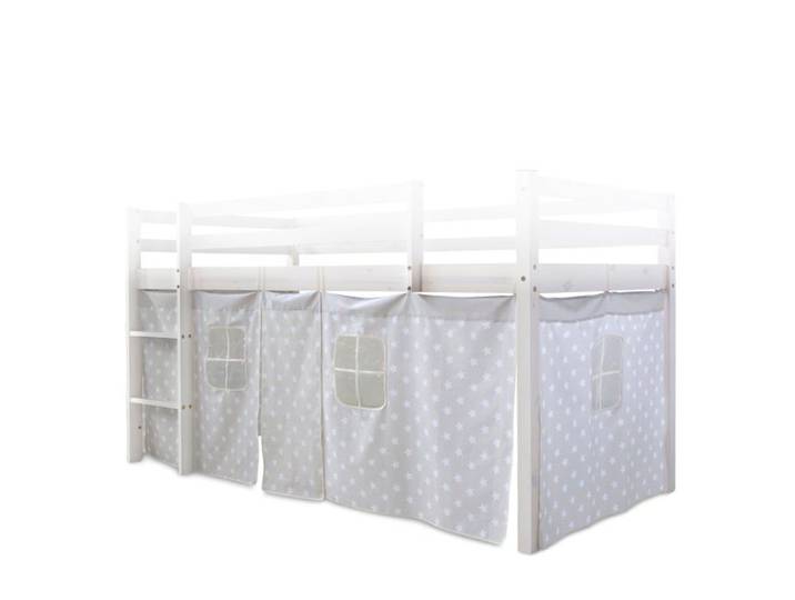 Toile rideau pour lit mezzanine ou sureleve en coton gris avec etoiles APE06056