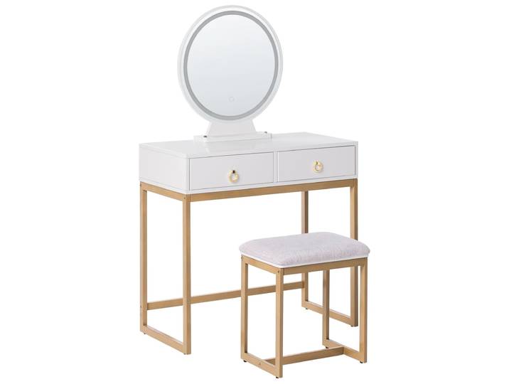 Coiffeuse avec miroir et tabouret led blanc
