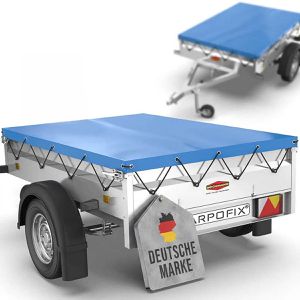 Tarpofix Anhänger-Plane FP2, wasserdichte Flachplane, mit Planenseil, UV-beständig, blau, 209 x 115 cm