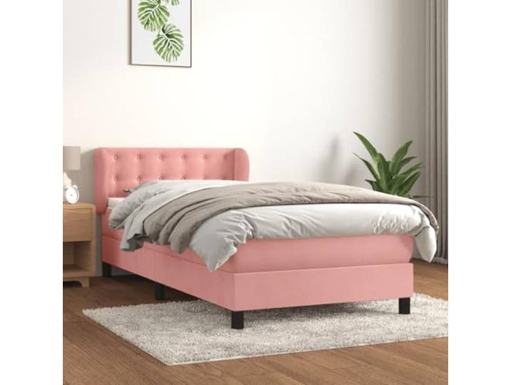 Samt Taschenfederkernmatratze höhenverstellbares Kopfteil Rosa 100x200 cm Boxspringbett mit Matratze Rosa 100x200 cm Samt Bett mit Taschenfederkernmatratze und Topper Höhenverstellbares Kopfteil