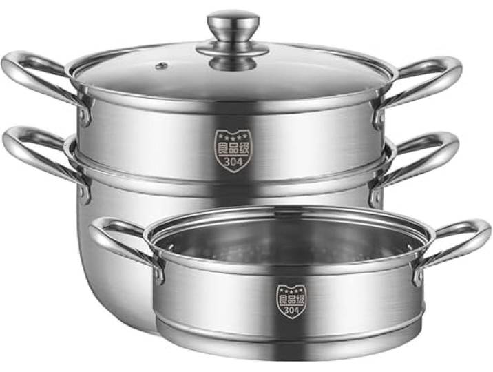 Dampfgarer, Lebensmittelqualität 304 Edelstahl 3-Schicht-Verbundtopfboden(22cm)