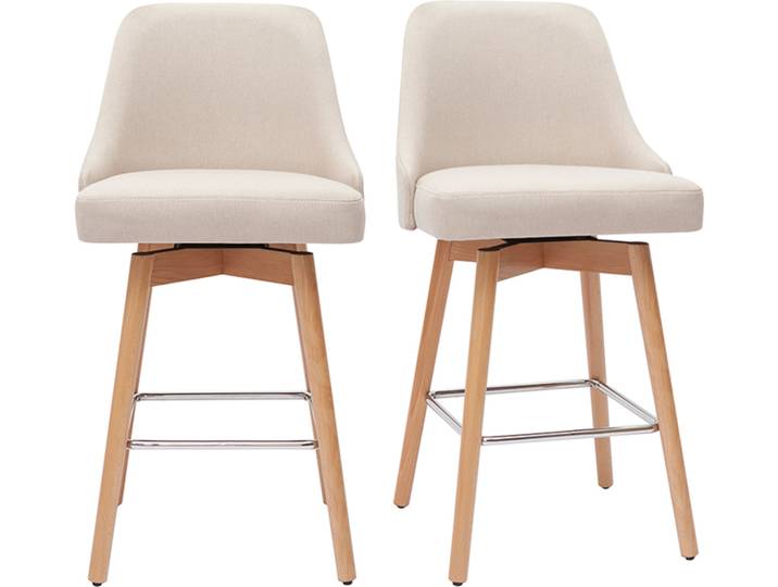 Skandinavische Barhocker aus beigem Stoff und massivem Buchenholz H65 cm (2er-Pack) HASTA