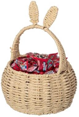 Wickerwise Hand-Woven Easter Bunny Ear Basket with Handle Multi-Purpose for Easter, Picnics, Flower Arrangements, and Home Decor