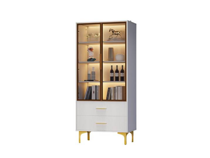 Odikalo Vitrine Wohnzimmer Set 2 Glasvitrinen Einlegeböden Sideboards Schwarz/Weiß