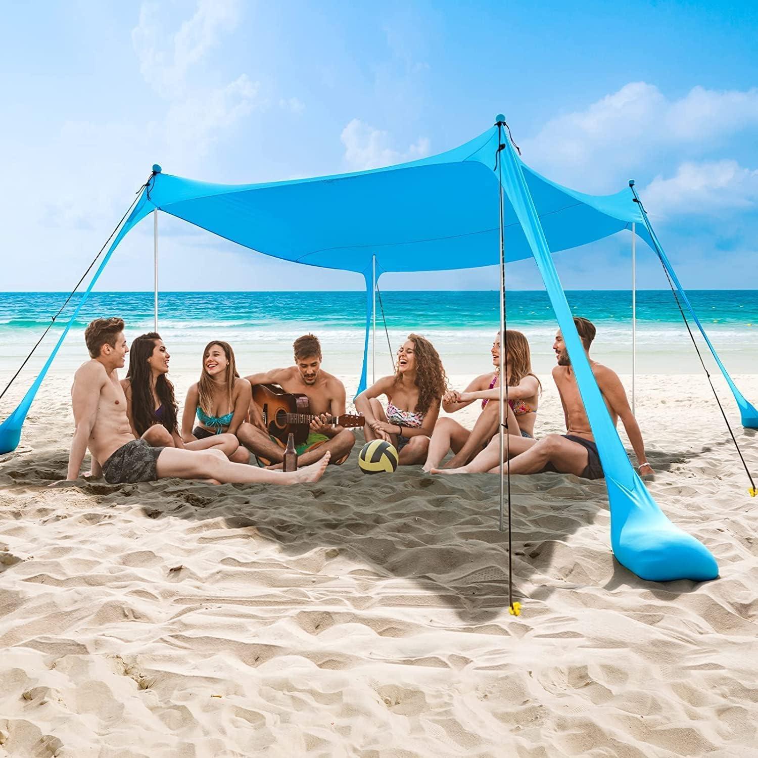 Großer Strandzelt, 3x3 Meter, mit UPF50+ Sonnenschutz, 4 Aluminiumpfählen und tragbarem Sonnenschutz