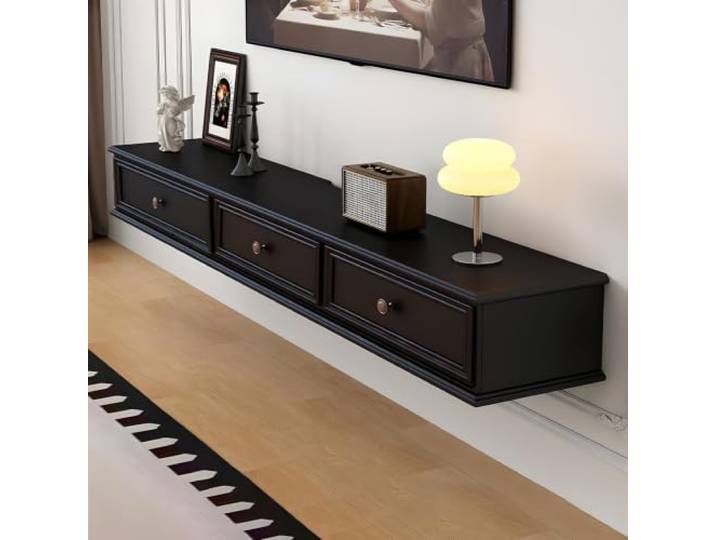 DMYKVJG TV Schrank Holz Hängend for 43-55 , Komplett Montiert Fernsehschrank Medienkonsolen Mit Stauraum, Platzsparend For Wohnzimmer, Schlafzimmer(Black,78.7 /200cm)