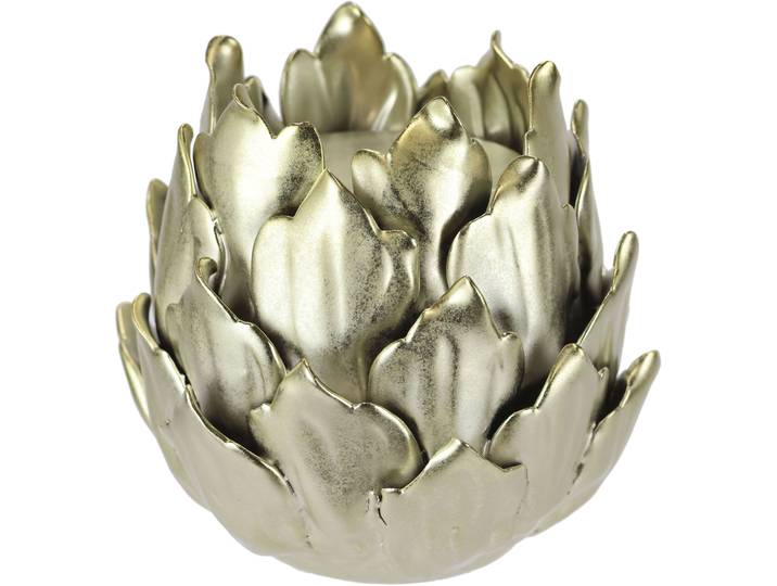 Kerzenhalter I.GE.A. Artischocke, Stumpenkerzenhalter aus Keramik, Höhe ca. 13 cm , gold (goldfarben), H:13cm Ø:14cm, Keramik, Kerzenhalter, Kerzenhalter, passend für eine Stumpenkerze mit Ø 7 cm