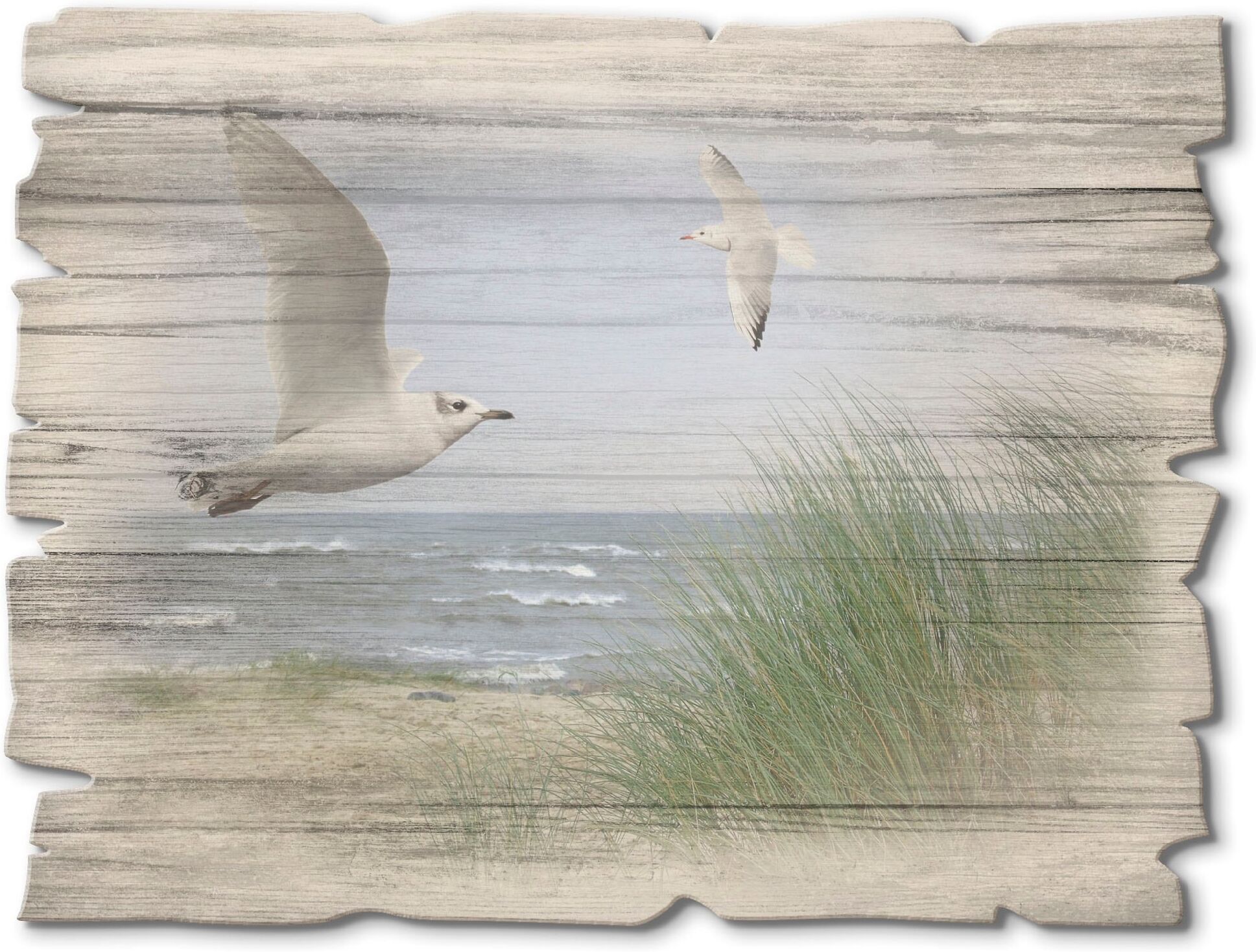 Holzbild ARTLAND "Nordseestrand mit Möwen", blau (farbe bild(er): blau), B:40cm H:30cm, Bilder, Holzbild farbe bild(er): blau B/H/T: 40cm x 30cm, Holzbild Strand Querformat, 1 Stk.