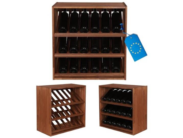 MODO24 Präsentations-Weinregal Massivholz 18 Flaschen 60x60x30 cm Braun Modulares Flaschenregal für Weinpräsentation aus Holz, Stabile Flaschenablage & Weinständer für Küche, Wohnzimmer & Keller