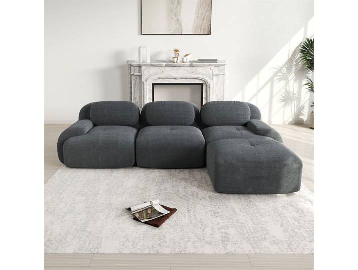 DRIPEX Canapé d'angle 3 Places modulaire Canapé en velours côtelé avec accoudoirs extra-larges sans montage L 298cm Gris