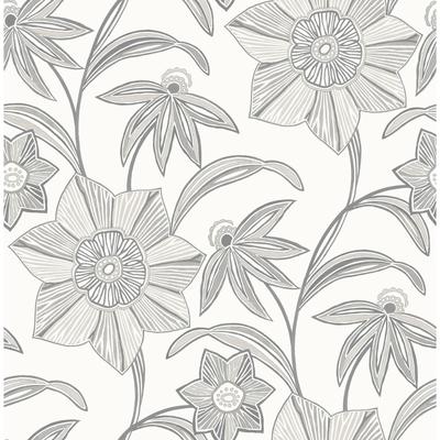 A-Street Prints Star Flower Charcoal Floral Trail Wallpaper
