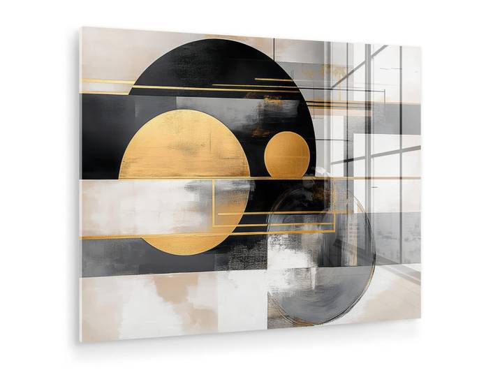 MuchoWow Acrylglasbild Abstrakt - Gold - Silber - Formen - Ästhetisch - Modern 80x60 cm, Goldfarben, Glas, Rechteckig, 80x60 cm, Bilder & Rahmen, Bilder, Acrylglasbilder