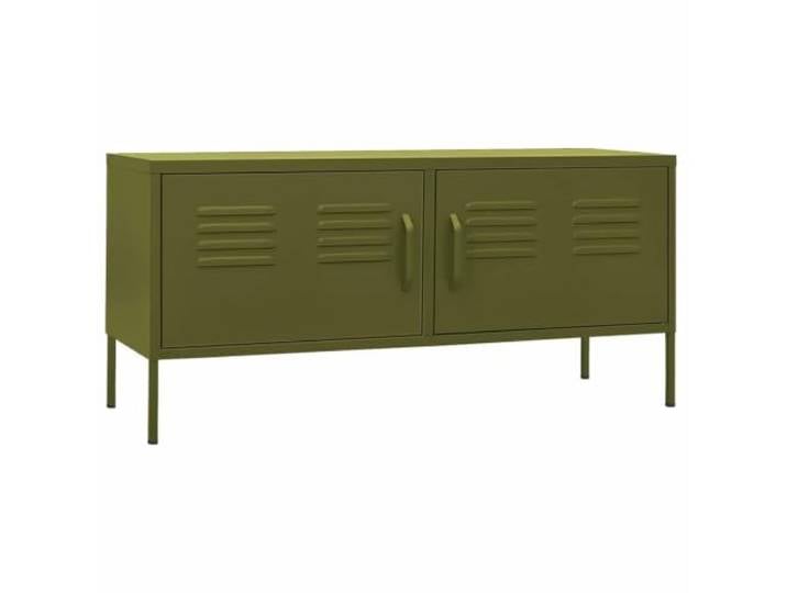 LKJephalotrop TV-Schrank Olivgrün 105x35x50 cm Lowboard aus Stahl Kompatibel mit Fernsehern im Wohnzimmer, bietet 2 Türen, Kabellöcher und Höhenverstellung für unebene Böden.