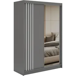 SCHWEBETÜRENSCHRANK mit Lamellen und Spiegel DIANA - 150 - Grau und Weiß
