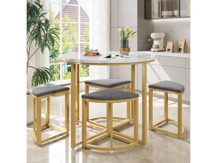 Ensemble Table à Manger Ronde 80cm avec 4 chaises - Becag - Ensemble Cuisine de Table Chaises en Velours Gris