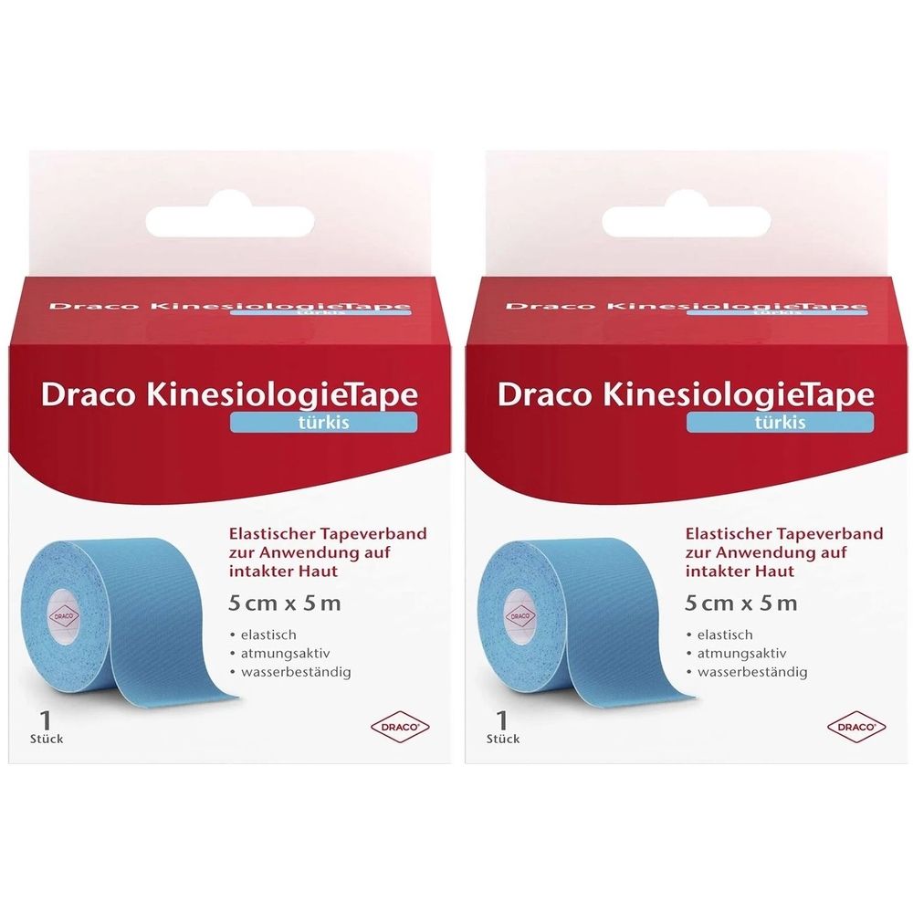 Draco Kinesiologietape 5 cmx5 m türkis 2x 2x1 St Verband