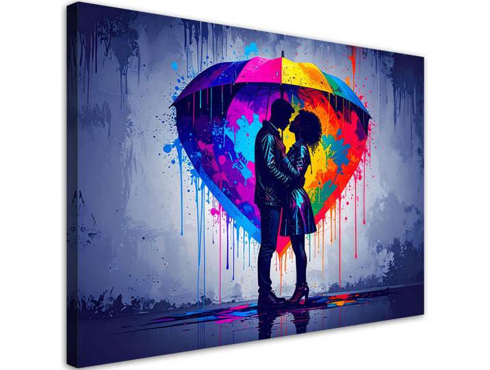 Feeby Leinwandbild Paar Liebe Regenschirm Abstrakt Graffiti 90x60cm, Mehrfarbig, Herz/Romantik, Rechteckig, 90x60 cm, Bilder & Rahmen, Bilder, Leinwandbilder