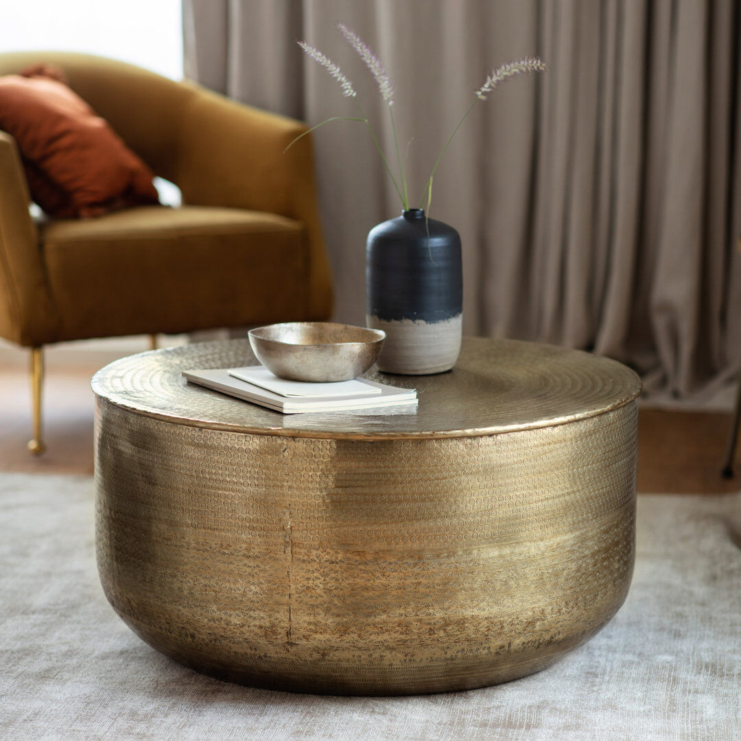Langley Street Delphine Drum Coffee Table Antique Brass 35cm H X 80cm W X 80cm D