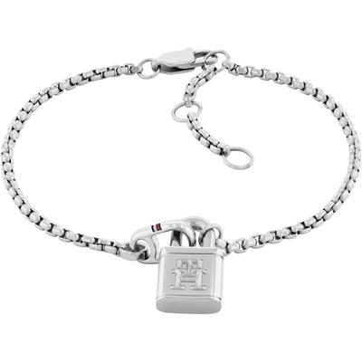 Armkette TOMMY HILFIGER "AMERICAN ICON", weiß (edelstahlfarben, blau, rot, weiß), Armbänder, Damen, 19cm, Edelstahl, Armkette, teilweise mit Emaille