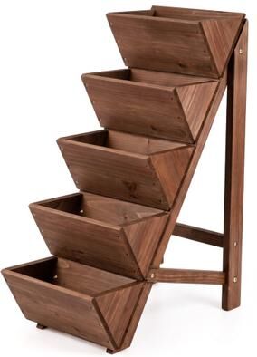 Costway 5-tier Vertical Raised Garden Bed Wood Elevated Planter Box with Legs-Brown