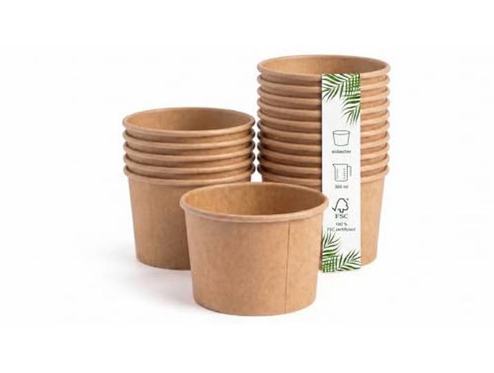 DeinPack 1000 Eisbecher 360 ml Universal Karton braun unbedruckt rund Umweltfreundlich, Universal Karton für Eis, Dessert, Fingerfood, Vorspeisen, Snacks, Braun, Unbedruckt, Rund
