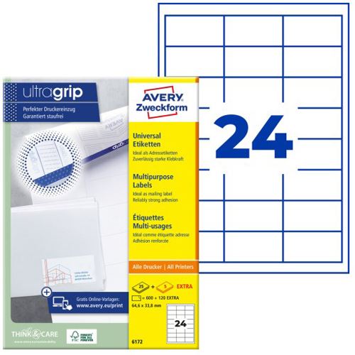 AVERY Zweckform 720 Etiketten 6173 weiß 70,0 x 37,0 mm