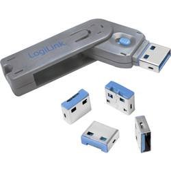 LogiLink USB-A Port Schloss USB PORT LOCK, 1 KEY + 4 LOCKS 4er Set Silber, Blau Schlüsselschloss inkl. 1 Schlüssel AU0043