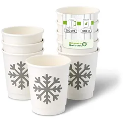 greenbox - Pappbecher doppelwandig Winter "Schneeflocke", 200 ml / 8 oz, Ø 80 mm, weiß, 500 St.