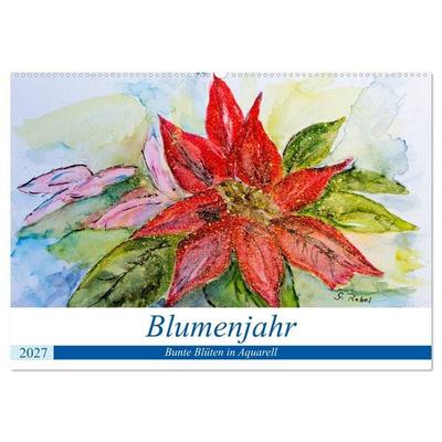 Blumenjahr - Bunte Blüten in Aquarell (Wandkalender 2027 DIN A2 quer), CALVENDO Monatskalender