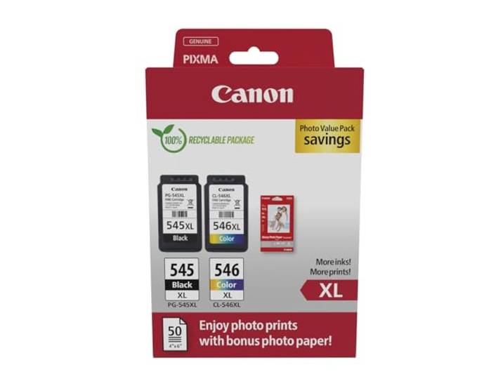 Canon PG-545XL + CL-546XL Fine Cartuchos de Tinta Original + Papel Foto 15ml + 13ml Tinta auténtica alto rendimiento y papel fotográfico - para PIXMA TS3350\, TS3150\, TS3450\, TS3355\, TS3351 y más!