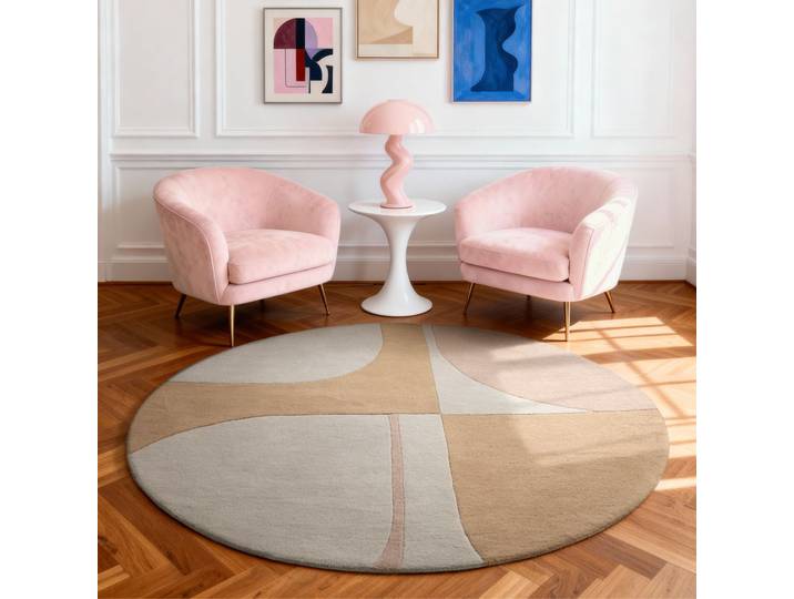 Wollteppich TED BAKER Windmill , beige (creme multifarben), H:15mm Ø:160cm, Wolle, Teppiche, Wollteppich, Wolle, Naturteppich, Handgemacht, Wohnzimmer, Schlafzimmer, bunt