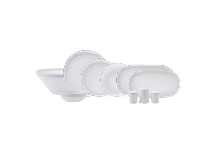 Karaca New Saturn Gold 59-Teiliges Streamline Porzellan Geschirrset für 12 Personen Set-Porzellan Geschirr set Servierteller aus Porzellan,Neuer Knochen