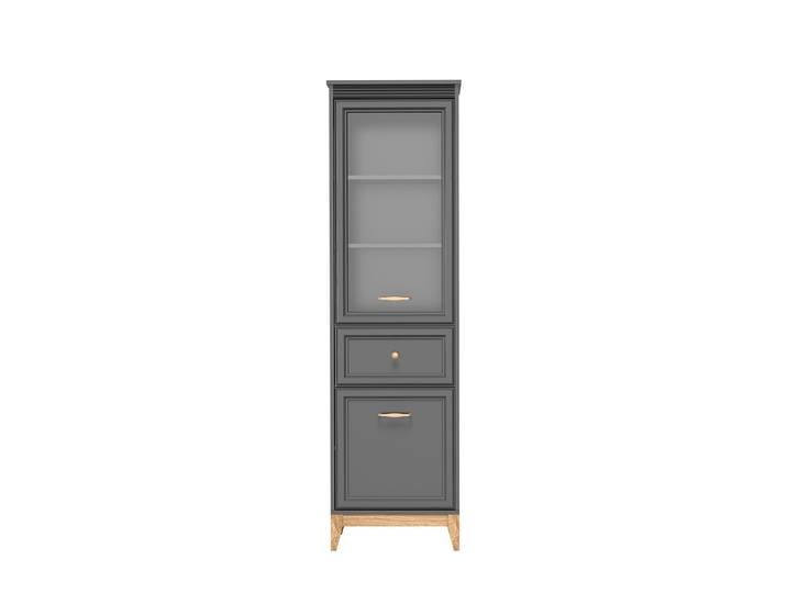Masseno Vitrinenschrank SUOLO 193 x 55 cm Modern Wohnzimmer Vitrine mit Tür Grau