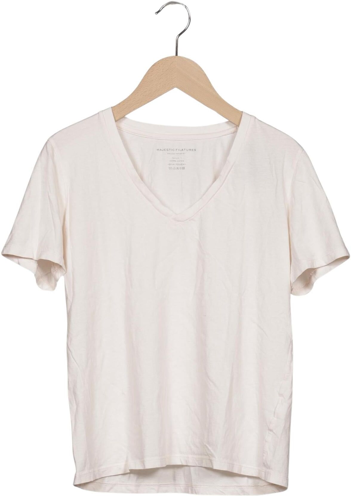 Majestic Filatures Damen T-Shirt, Cremeweiß, Gr. XS, Baumwolle - Second Hand