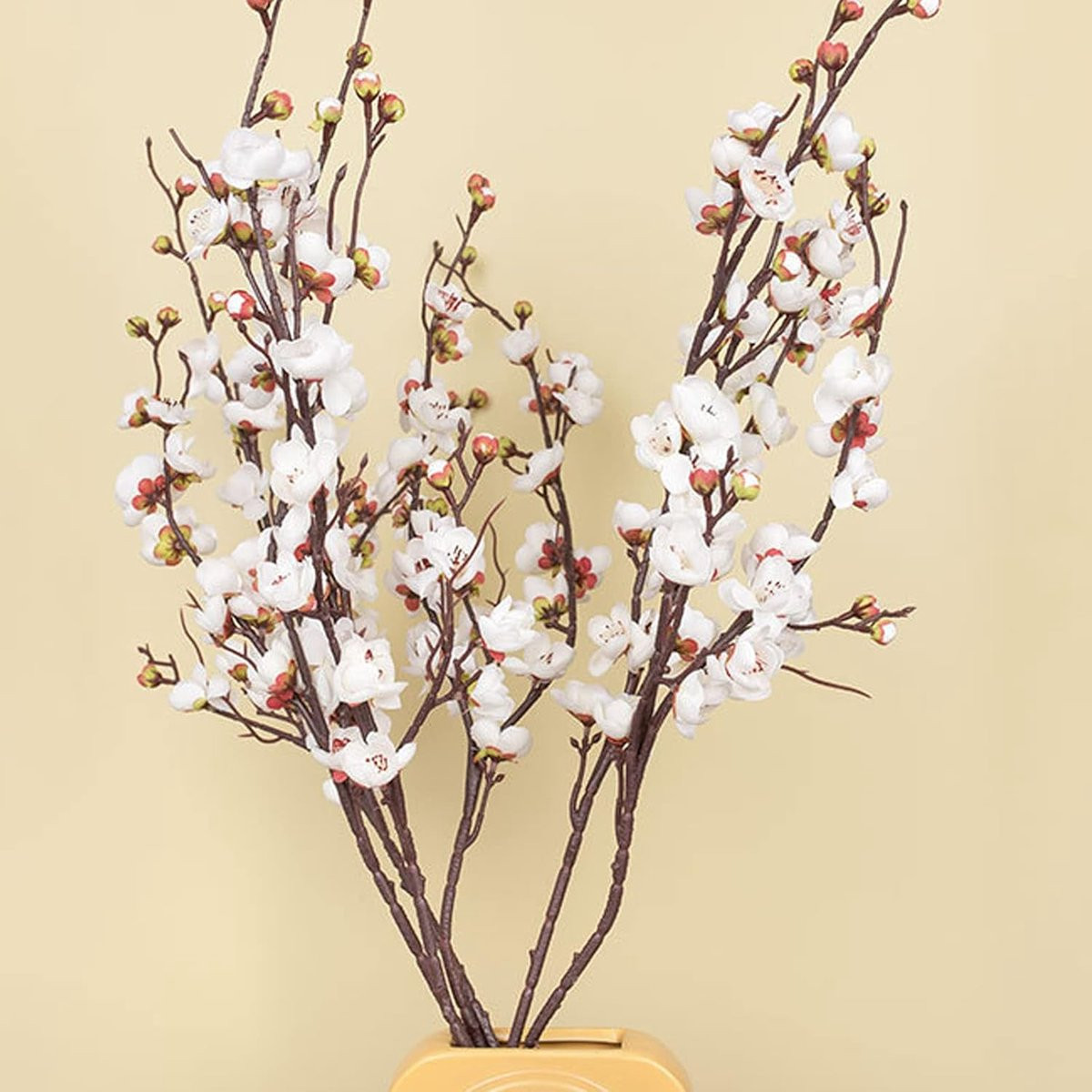 Witte kunstbloemen kersenbloesem en zijden pruimenbloesem voor huisdecoratie, 17,5 cm