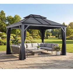 Sojag Alu Pavillon Mykonos 1012 | Hardtop Pavillon mit Moskitonetz | Grau | 299x364x291cm - Basaltgrau