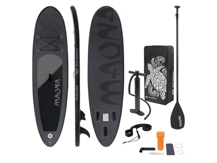 ECD Germany Aufblasbares Stand Up Paddle Board Maona 308 x 78 x 10 cm Schwarz PVC bis 120kg Pumpe Tragetasche Zubehör SUP Board Paddling Board Paddelboard Surfboard Verschiedene Modelle