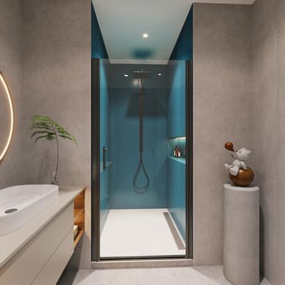 JimsMaison Semi-Frameless Pivot Shower Door with Tempered Glass