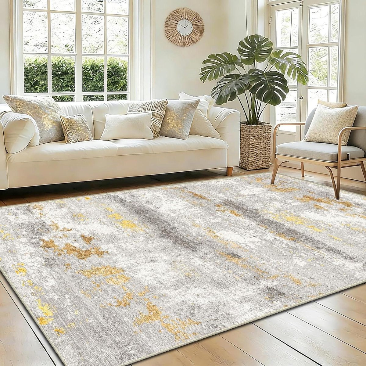 Modern Abstract Vloerkleed Beige Goud - Rechthoekig
