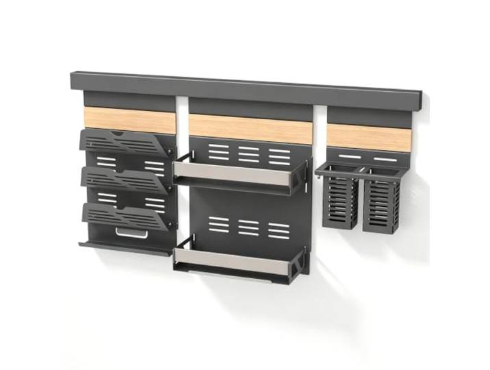 doporro Étagère Murale Cuisine Porte-Épices à 2 Niveaux Porte-Couvercle 3 Niveaux\, Porte-Ustensiles avec 5 Crochets\, Organisateur Multifonction\, Métal\, Gain de Place