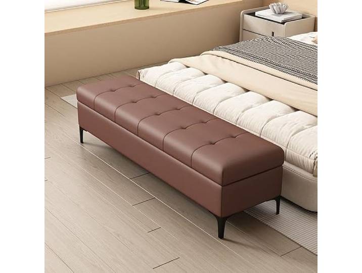 VSLreoiFX Gepolsterte Ledersitzbank mit Stauraum für Eingang Lederpolsterung, Staufach mit Klappdeckel, für Eingangsbereich & Schlafzimmer(F,70.9in)
