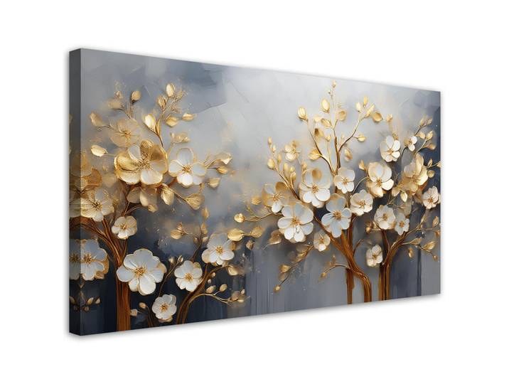 Feeby Leinwandbild Magnolienbaum abstrakt golden 100x50cm, Goldfarben, Floral, Rechteckig, 100x50 cm, Bilder & Rahmen, Bilder, Leinwandbilder