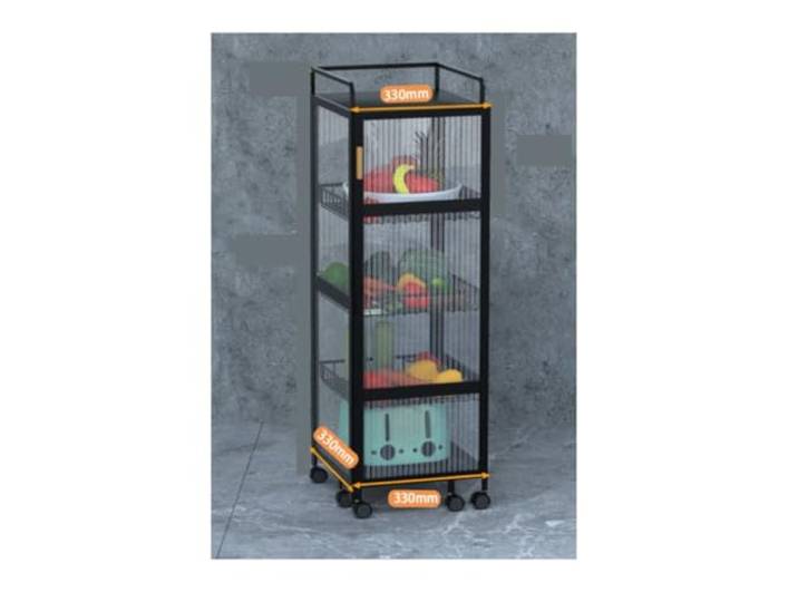 DFHetFH Rollwagen Drehbarer Küchen-Aufbewahrungswagen, Ecke, Mit Schranktür, Kostenloser Gemüsekorb, Aufbewahrungswagen Aus Kohlenstoffstahl Küchenwagen(Black,5 Tier)