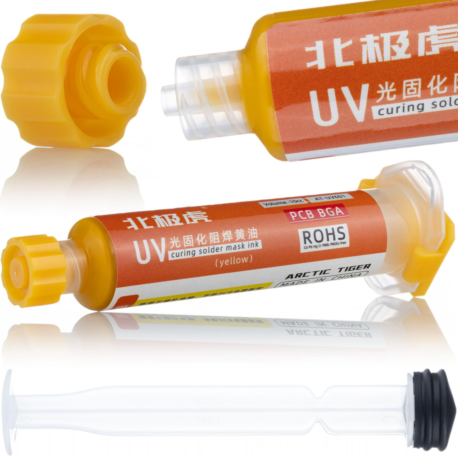 ROSFIX Soldeermasker Spuit Oranje UV-uithardend met Zuiger 10 ml voor PCB-bescherming