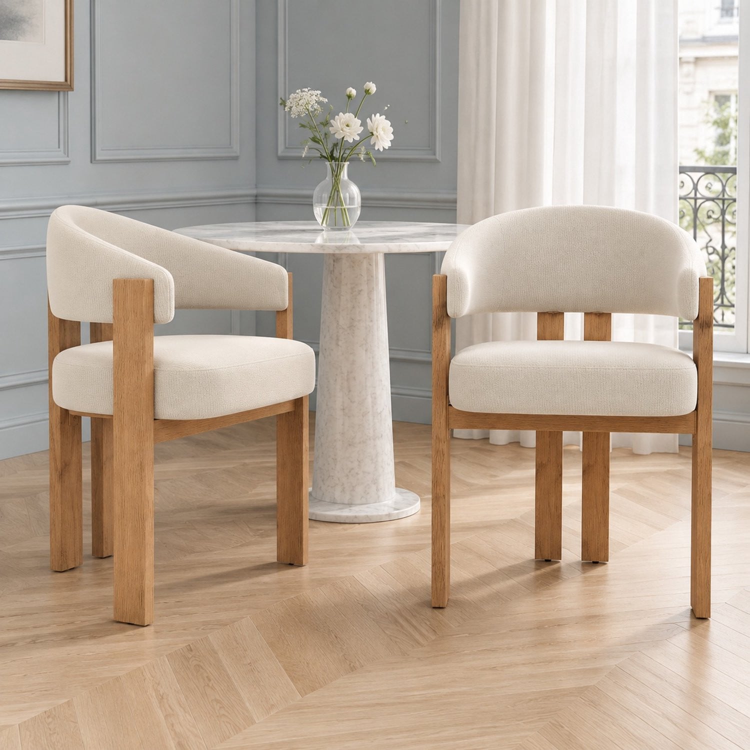 CHICFURN Eetkamerstoel met armleuningen - Ergonomisch - Beige