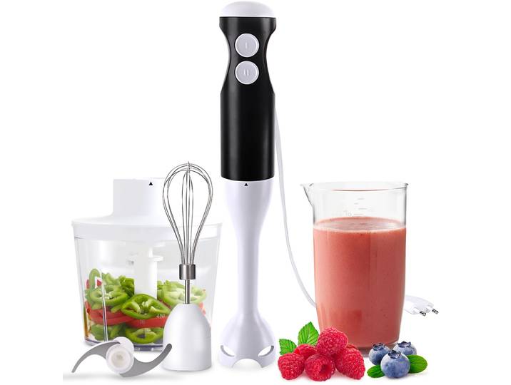 Stabmixer-Set mit Zerkleinerer, Schneebesen und Becher, 400 Watt