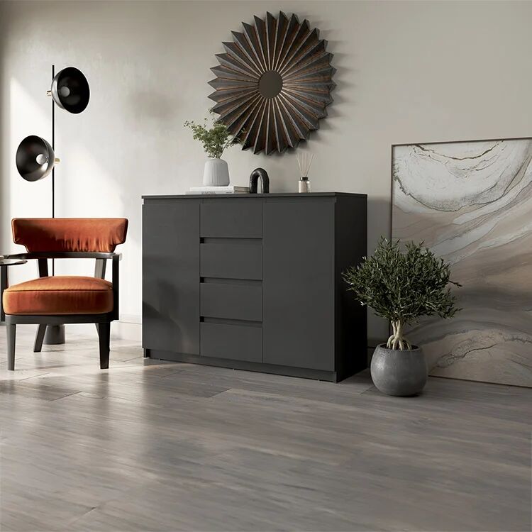 garneroarredamenti Madia 109x85h cm 2 ante 4 cassetti moderna nero Ombra
